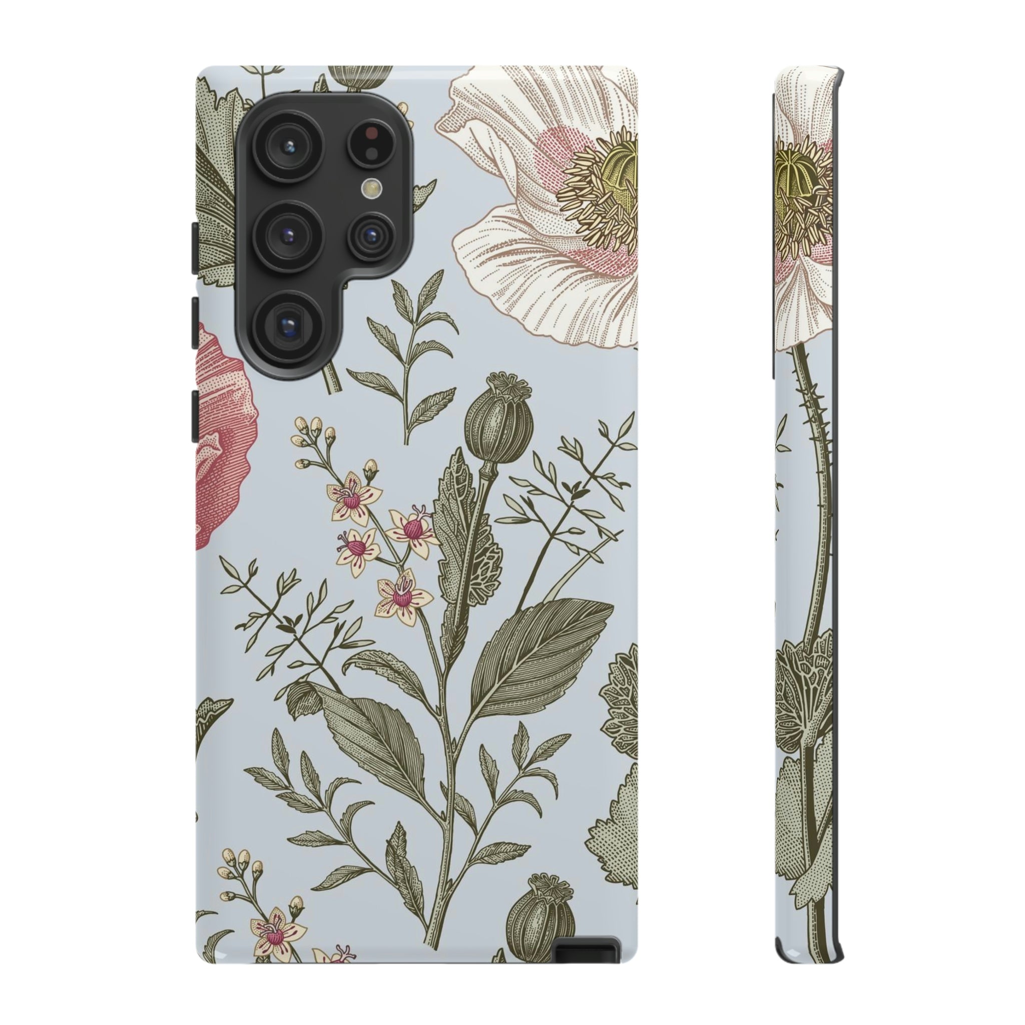 Poppy Blue Vintage Flower Samsung Case (Protective) Samsung Galaxy S22 Ultra Glossy Phone Case