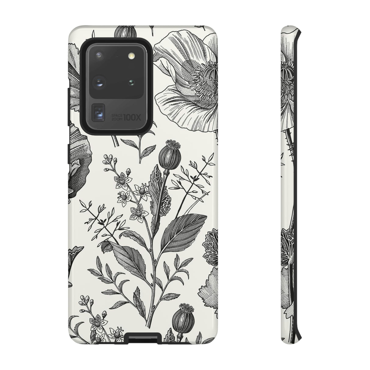 Poppy Gray Vintage Flower Samsung Case (Protective) Samsung Galaxy S20 Ultra Glossy Phone Case