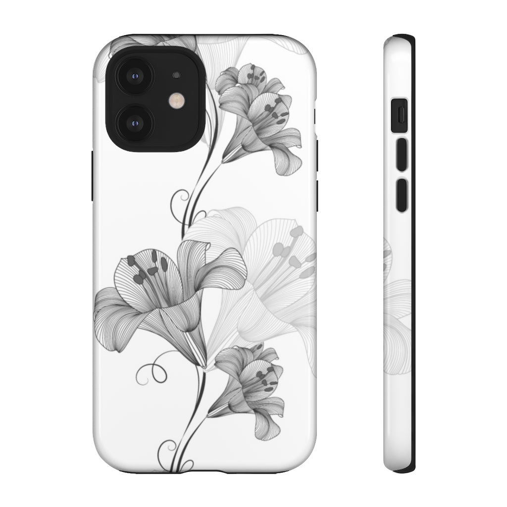 Lily Flower Monochrome iPhone Case (Protective) iPhone 12 Glossy Phone Case