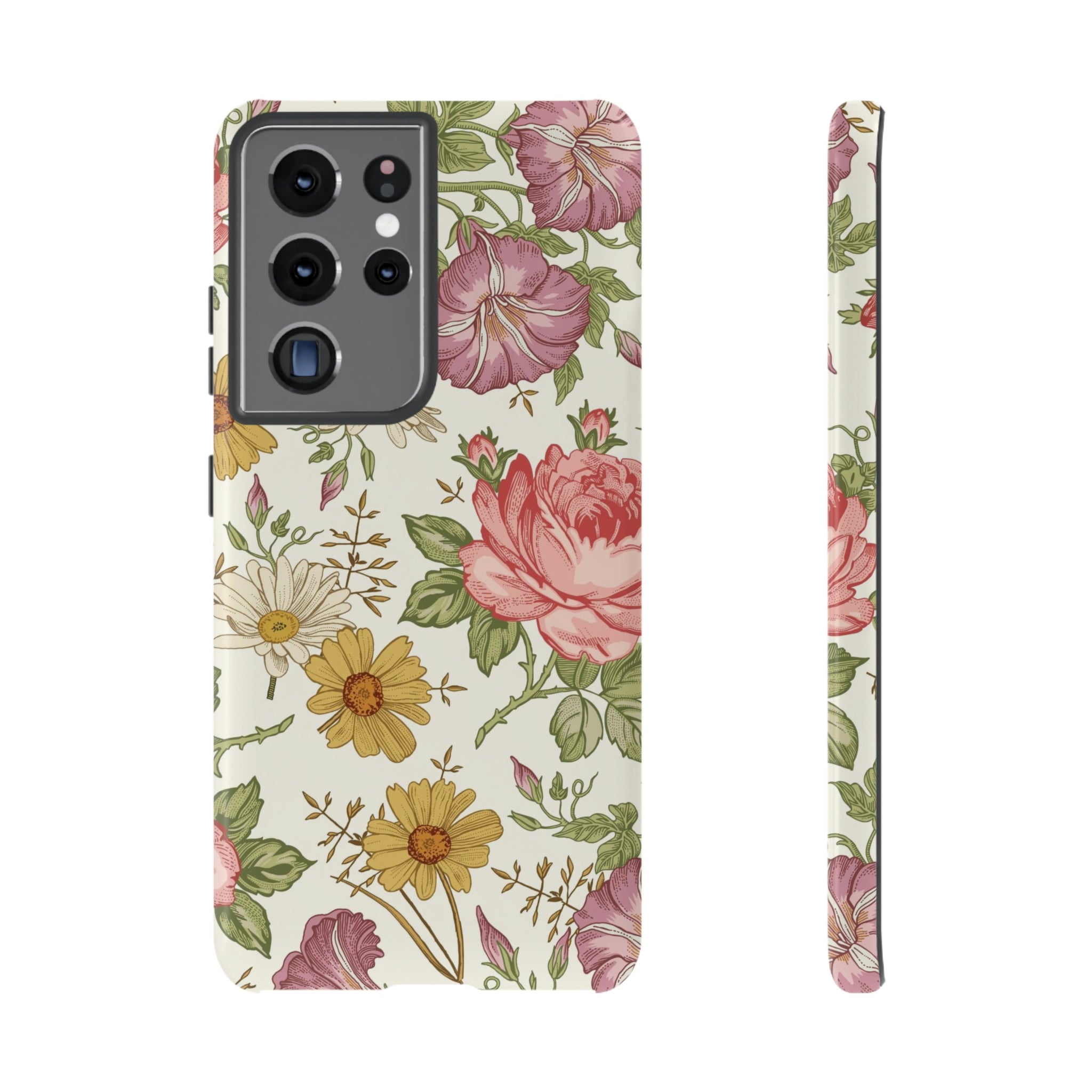 Fabric Vintage Flower Samsung Case (Protective) Samsung Galaxy S21 Ultra Glossy Phone Case