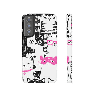 Black & Pink Cat Pattern Android Case (Protective) Samsung Galaxy S21 FE Glossy Phone Case