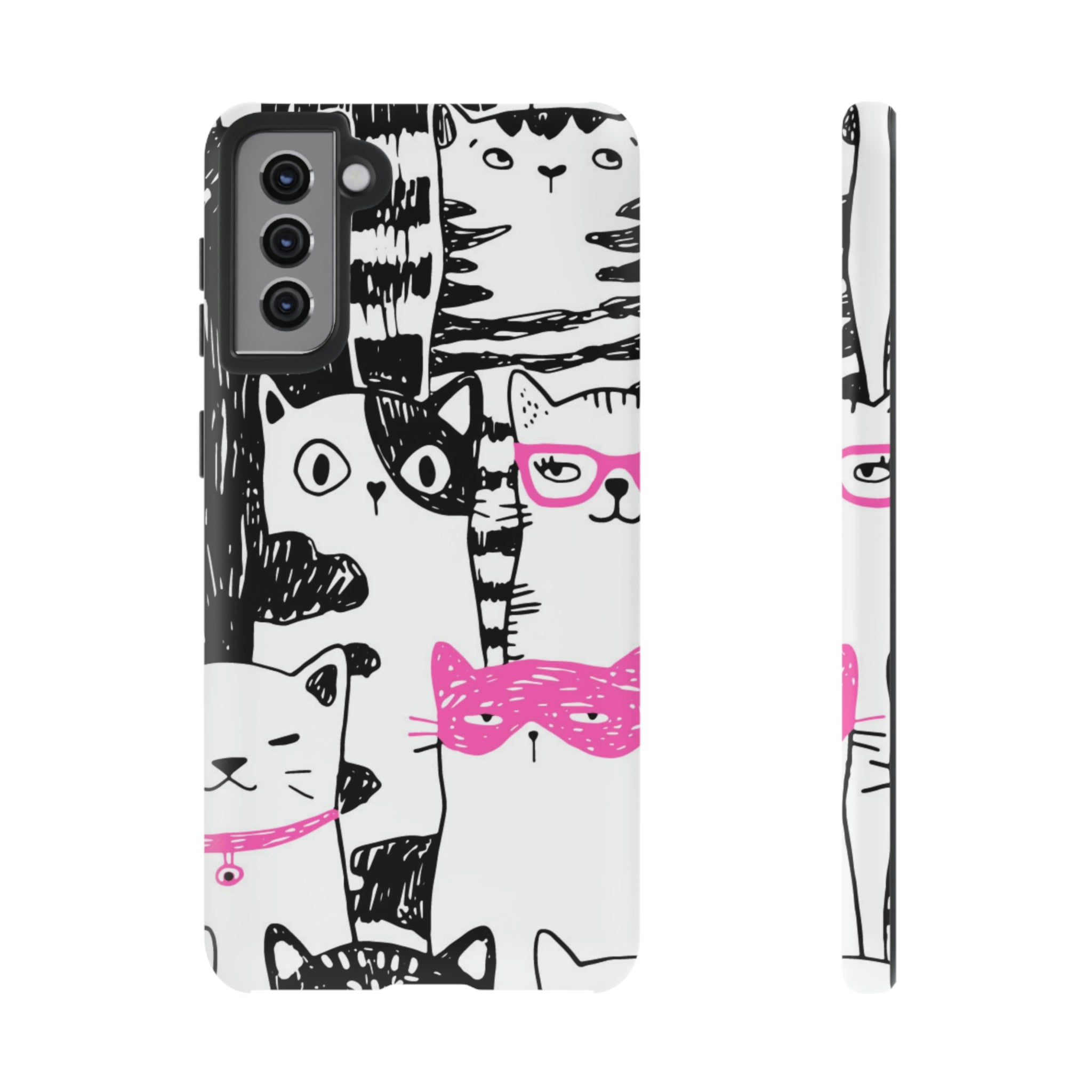 Black & Pink Cat Pattern Android Case (Protective) Samsung Galaxy S21 Plus Matte Phone Case