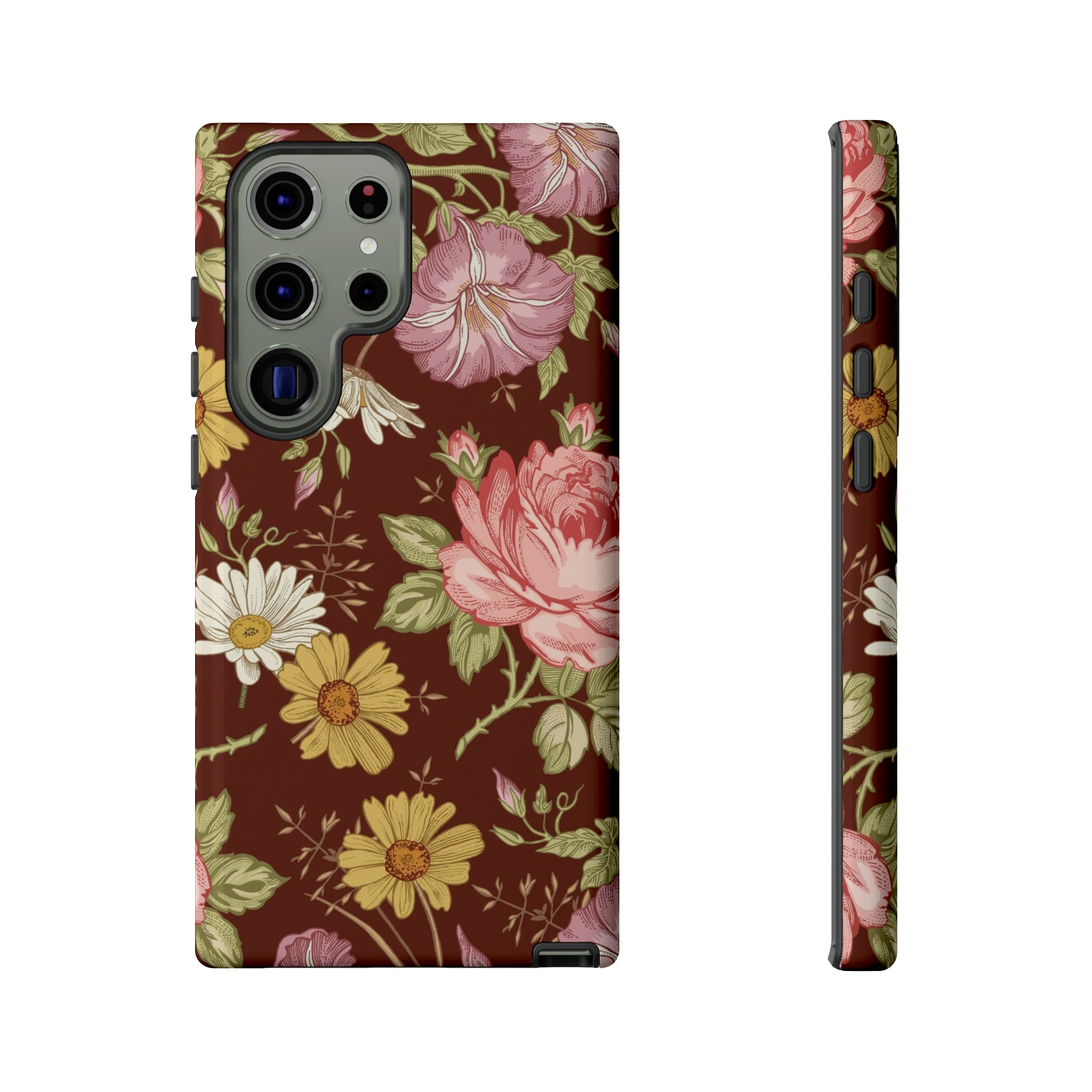 Dark red Vintage Flower Samsung Case (Protective) Samsung Galaxy S23 Ultra Glossy Phone Case