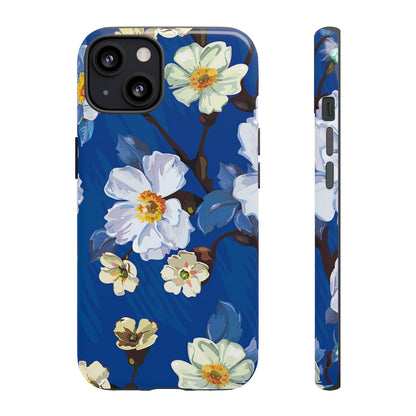 Elegant Flower on Blue iPhone Case (Protective) iPhone 13 Glossy Phone Case