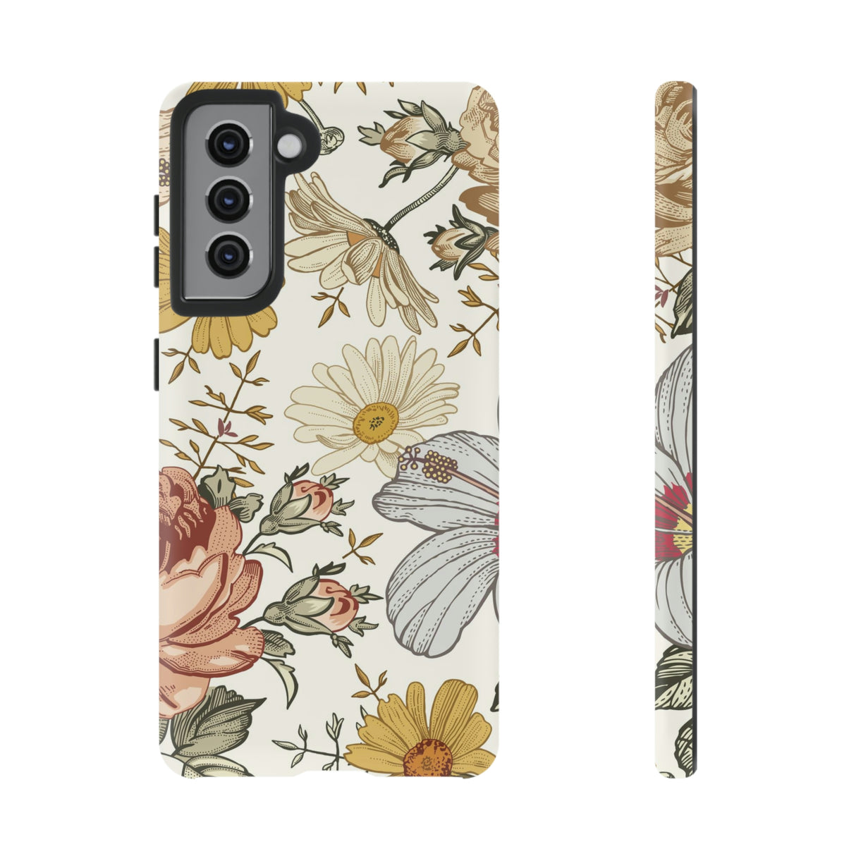 Linear Vintage Flower Samsung Case (Protective) Samsung Galaxy S21 Matte Phone Case