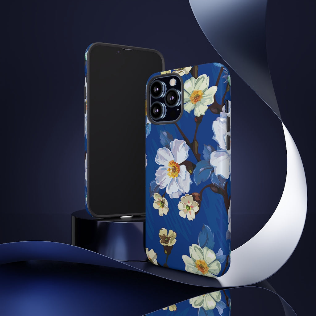 Elegant Flower on Blue iPhone Case (Protective) Phone Case