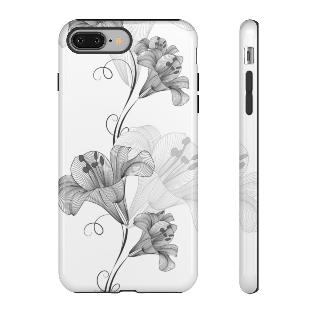 Lily Flower Monochrome iPhone Case (Protective) iPhone 8 Plus Glossy Phone Case