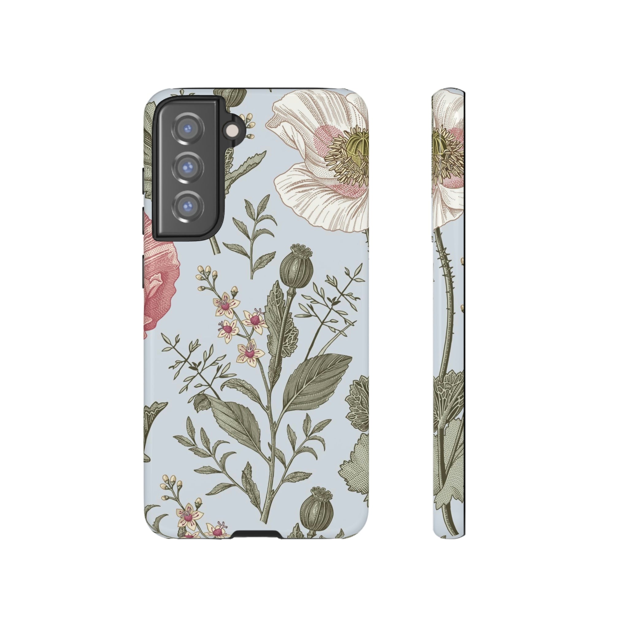 Poppy Blue Vintage Flower Samsung Case (Protective) Samsung Galaxy S21 FE Glossy Phone Case