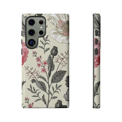 Poppy Pink Vintage Flower Samsung Case (Protective) Samsung Galaxy S23 Ultra Glossy Phone Case