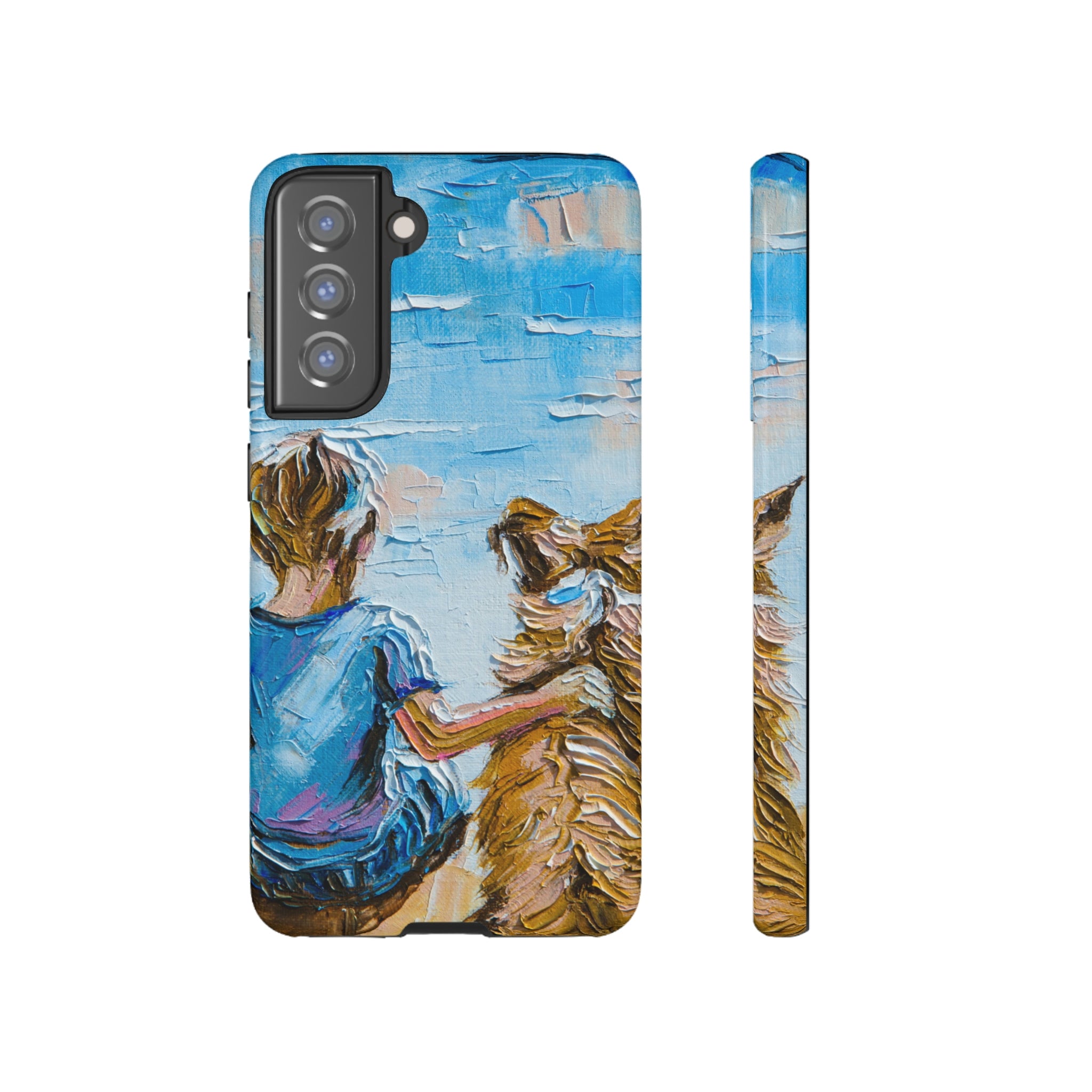 Boy with Dog Android Case (Protective) Samsung Galaxy S21 FE Glossy Phone Case