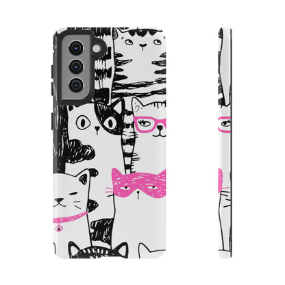 Black & Pink Cat Pattern Android Case (Protective) Samsung Galaxy S21 Glossy Phone Case