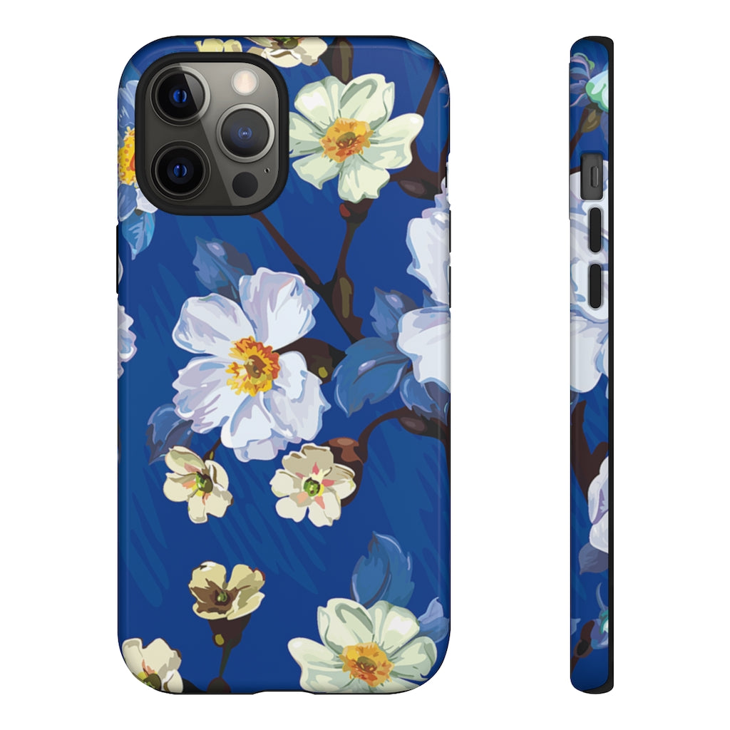 Elegant Flower on Blue iPhone Case (Protective) iPhone 12 Pro Max Glossy Phone Case