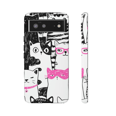 Black & Pink Cat Pattern Android Case (Protective) Google Pixel 6 Glossy Phone Case