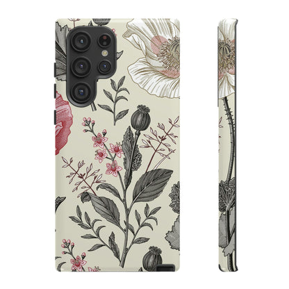 Poppy Pink Vintage Flower Samsung Case (Protective) Samsung Galaxy S22 Ultra Glossy Phone Case