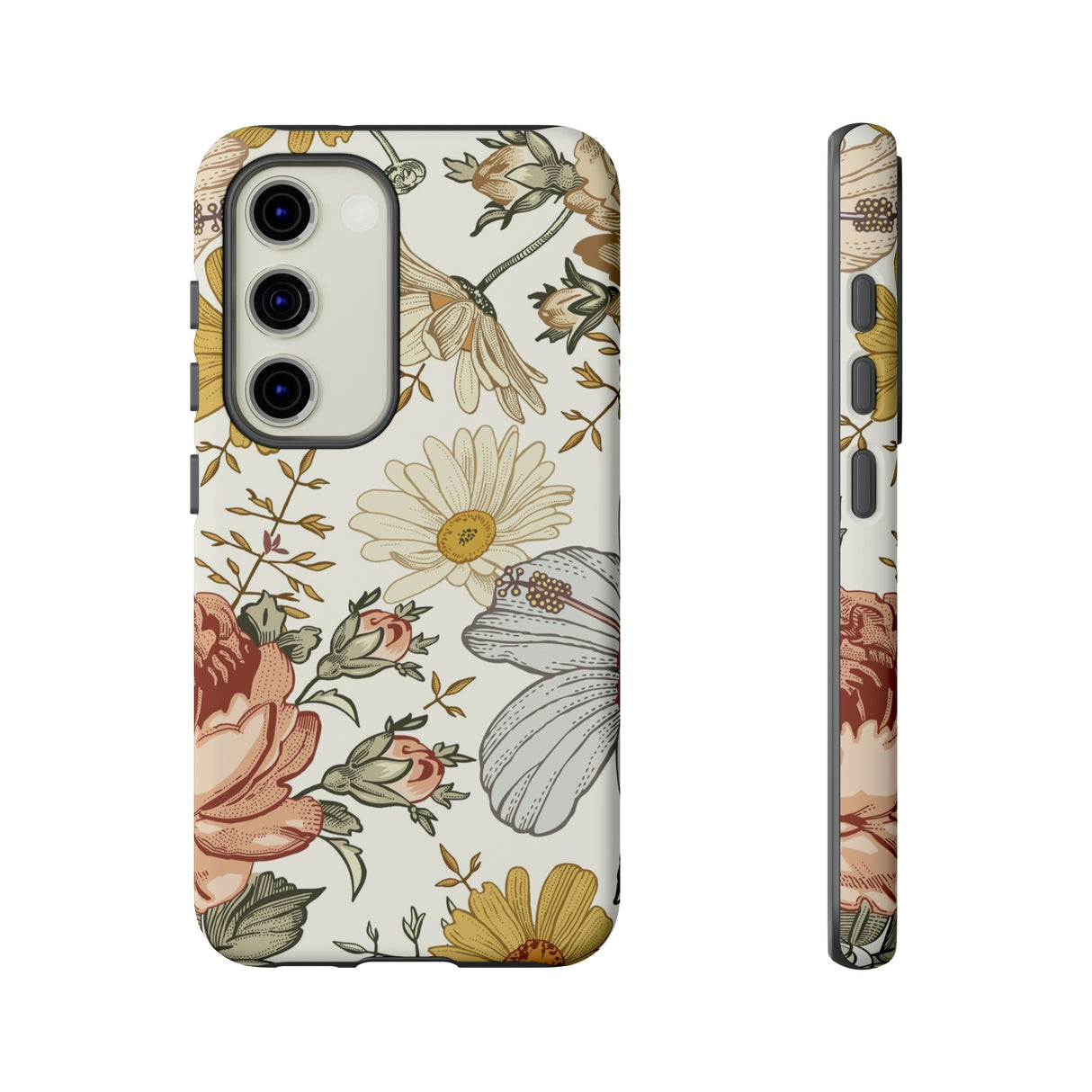 Linear Vintage Flower Samsung Case (Protective) Samsung Galaxy S23 Matte Phone Case