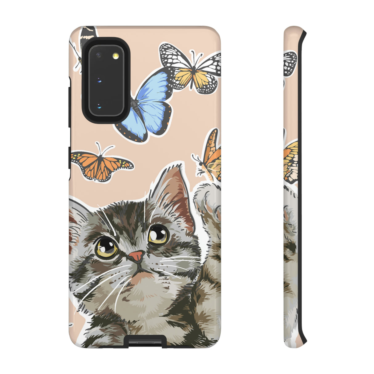 Cute Cat Butterflies Android Case (Protective) Samsung Galaxy S20 Glossy Phone Case