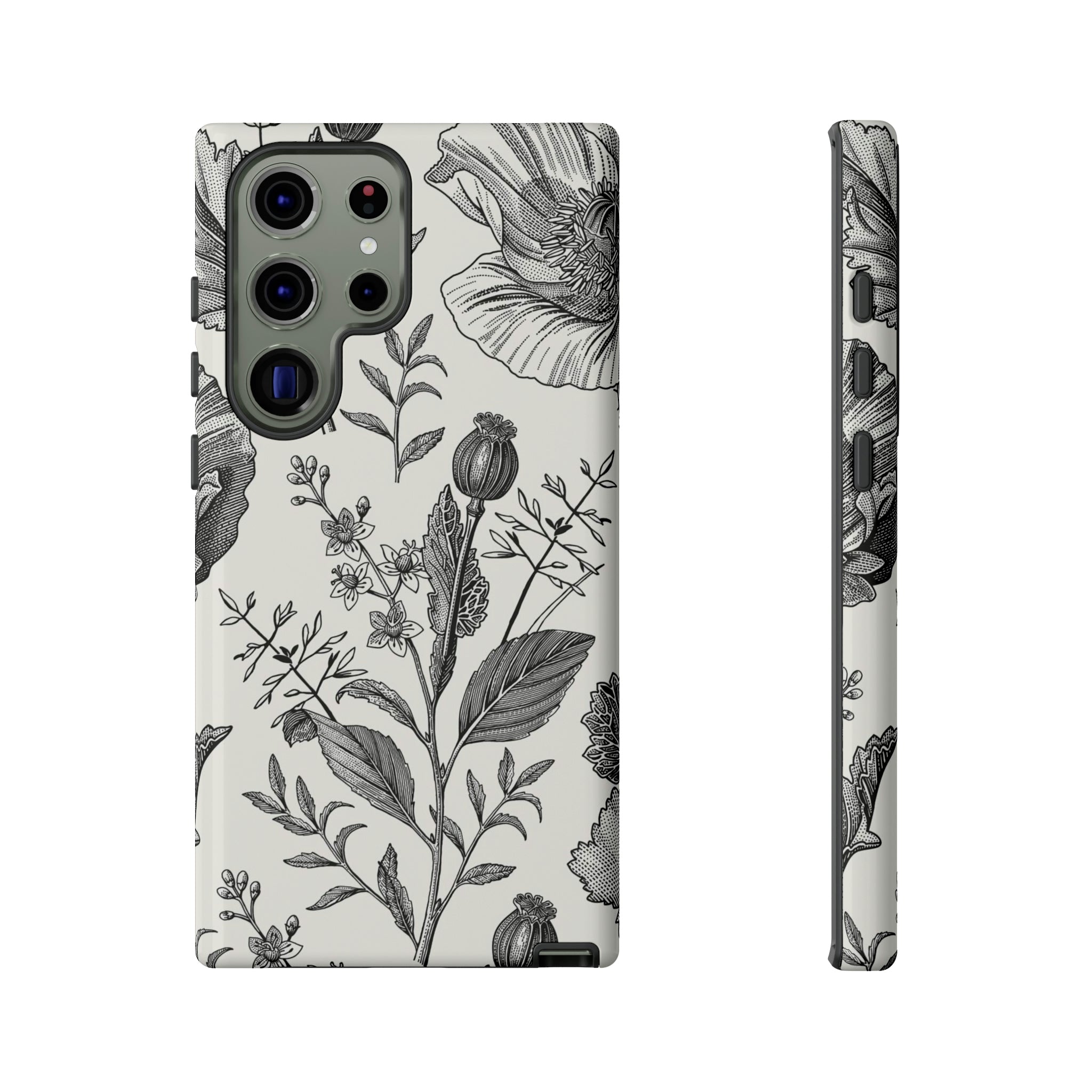 Poppy Gray Vintage Flower Samsung Case (Protective) Samsung Galaxy S23 Ultra Glossy Phone Case