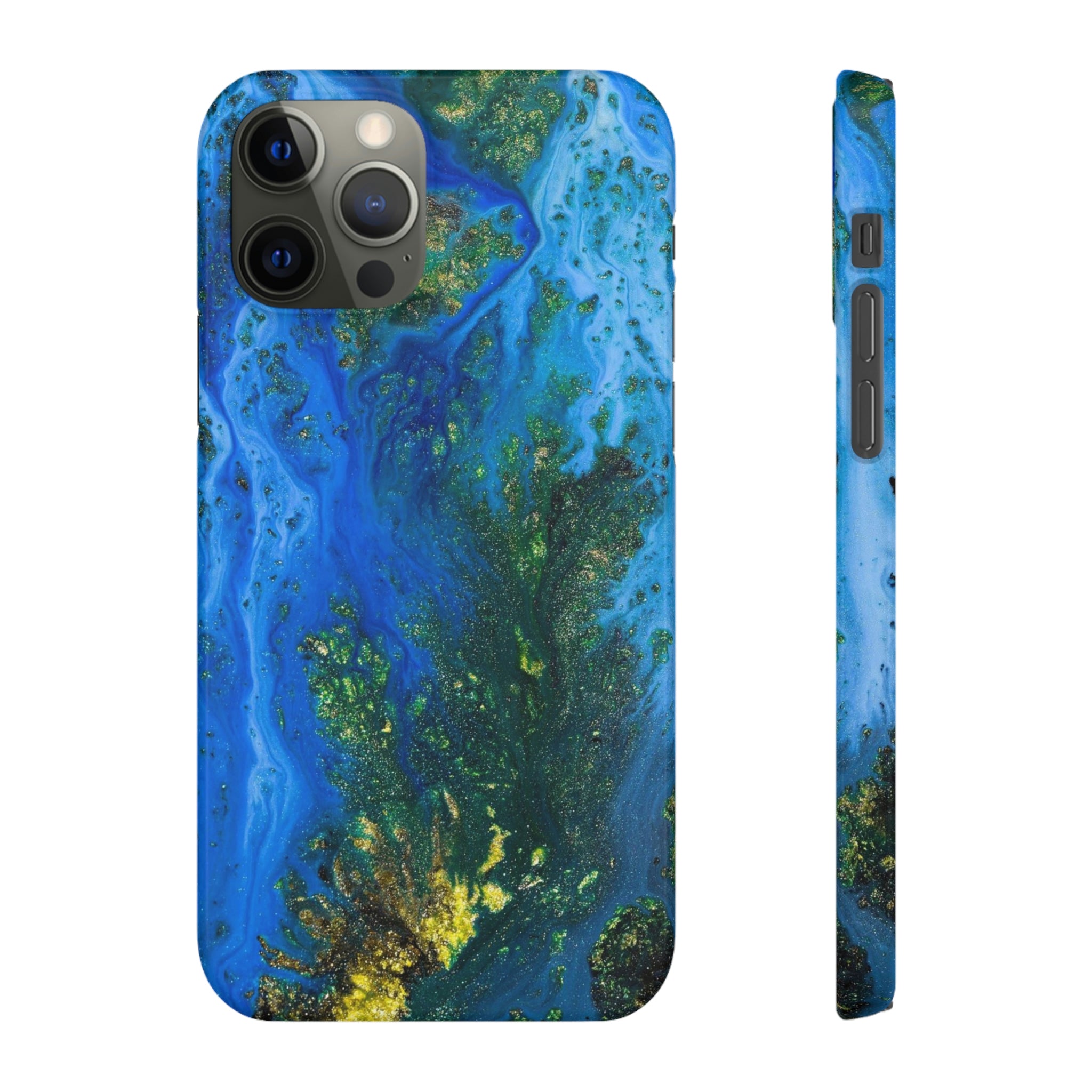 Blue Globe Ink Art iPhone Case (Slim) iPhone 12 Pro Glossy Phone Case