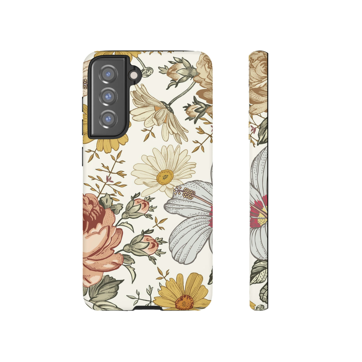 Linear Vintage Flower Samsung Case (Protective) Samsung Galaxy S21 FE Matte Phone Case