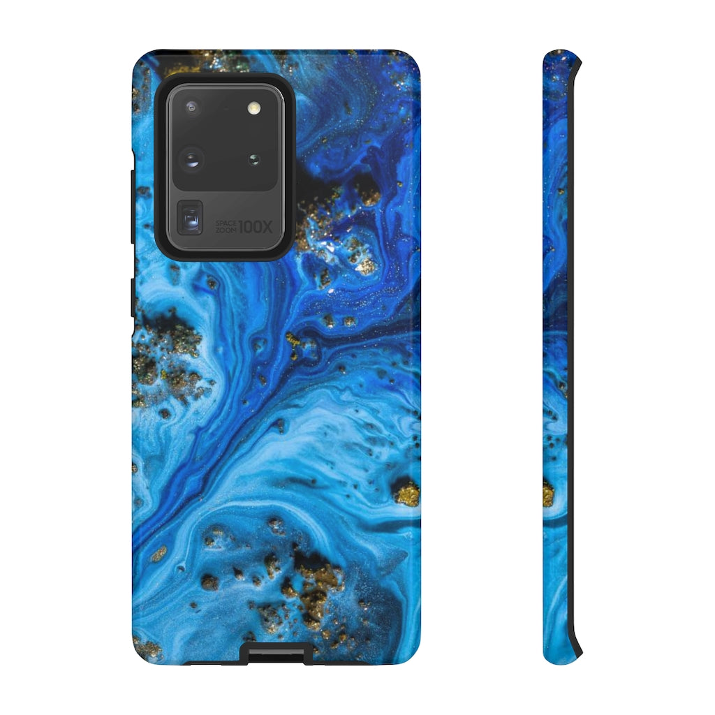 Blue Ice Melt Ink Art Android Case (Protective) Samsung Galaxy S20 Ultra Glossy Phone Case