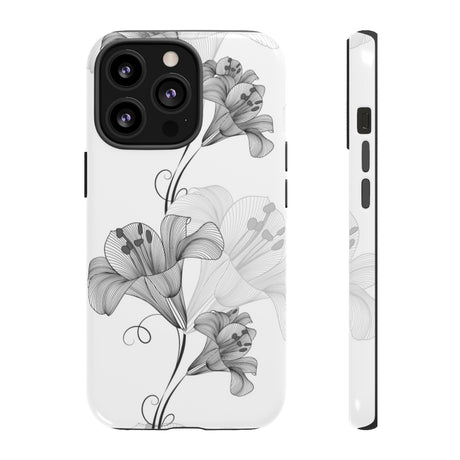 Lily Flower Monochrome iPhone Case (Protective) iPhone 13 Pro Glossy Phone Case