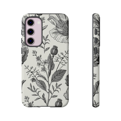 Poppy Gray Vintage Flower Samsung Case (Protective) Samsung Galaxy S23 Plus Matte Phone Case