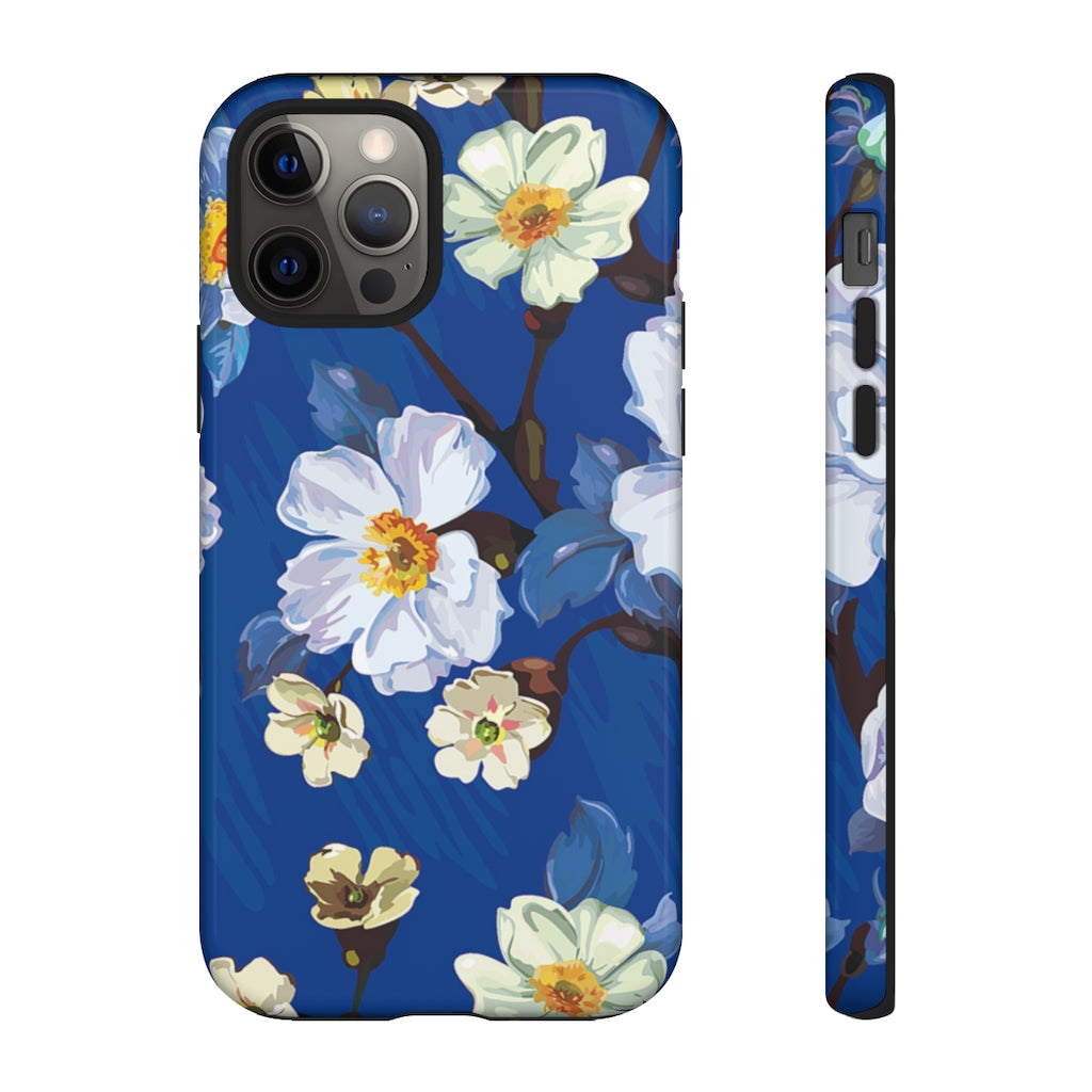 Elegant Flower on Blue iPhone Case (Protective) iPhone 12 Pro Glossy Phone Case