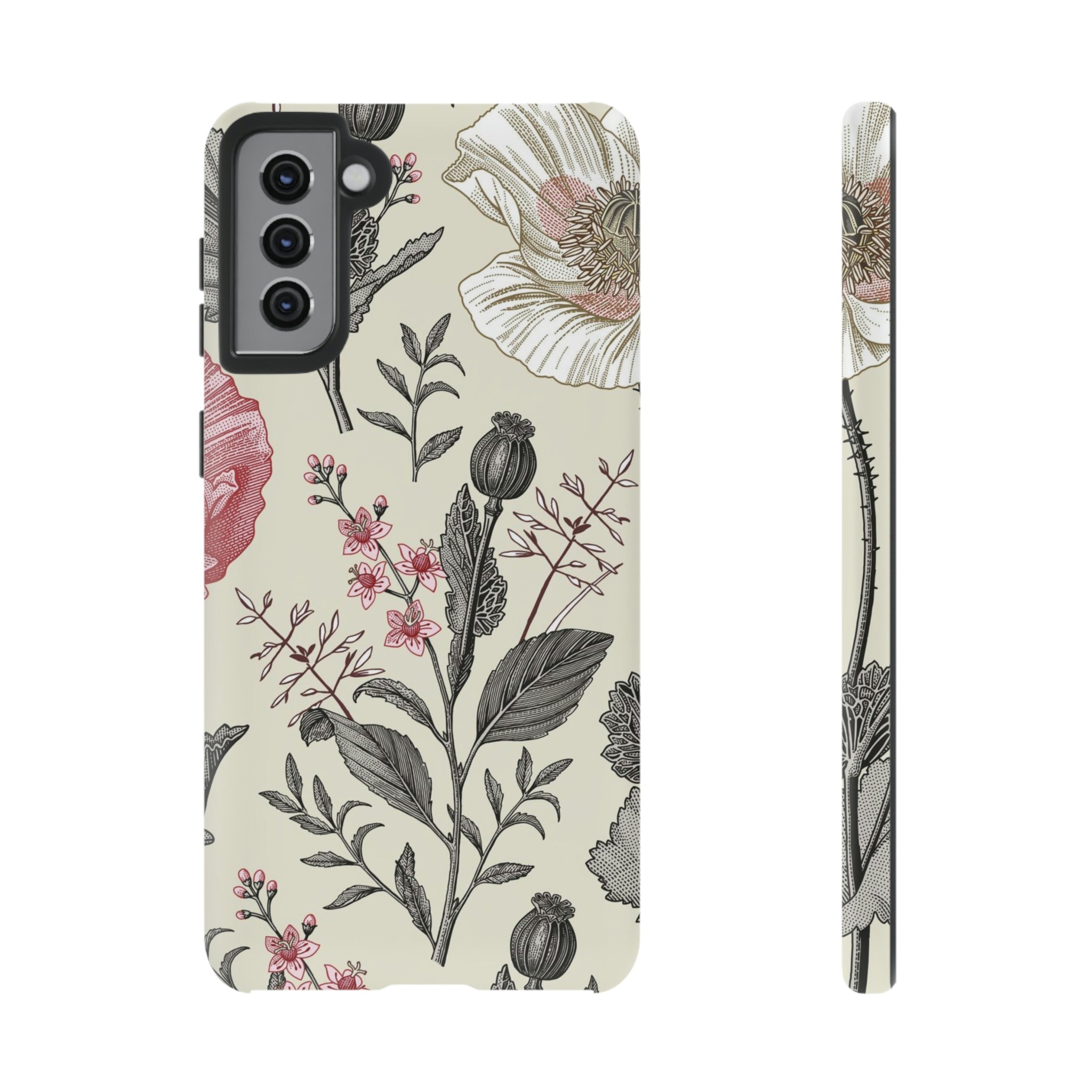 Poppy Pink Vintage Flower Samsung Case (Protective) Samsung Galaxy S21 Plus Matte Phone Case