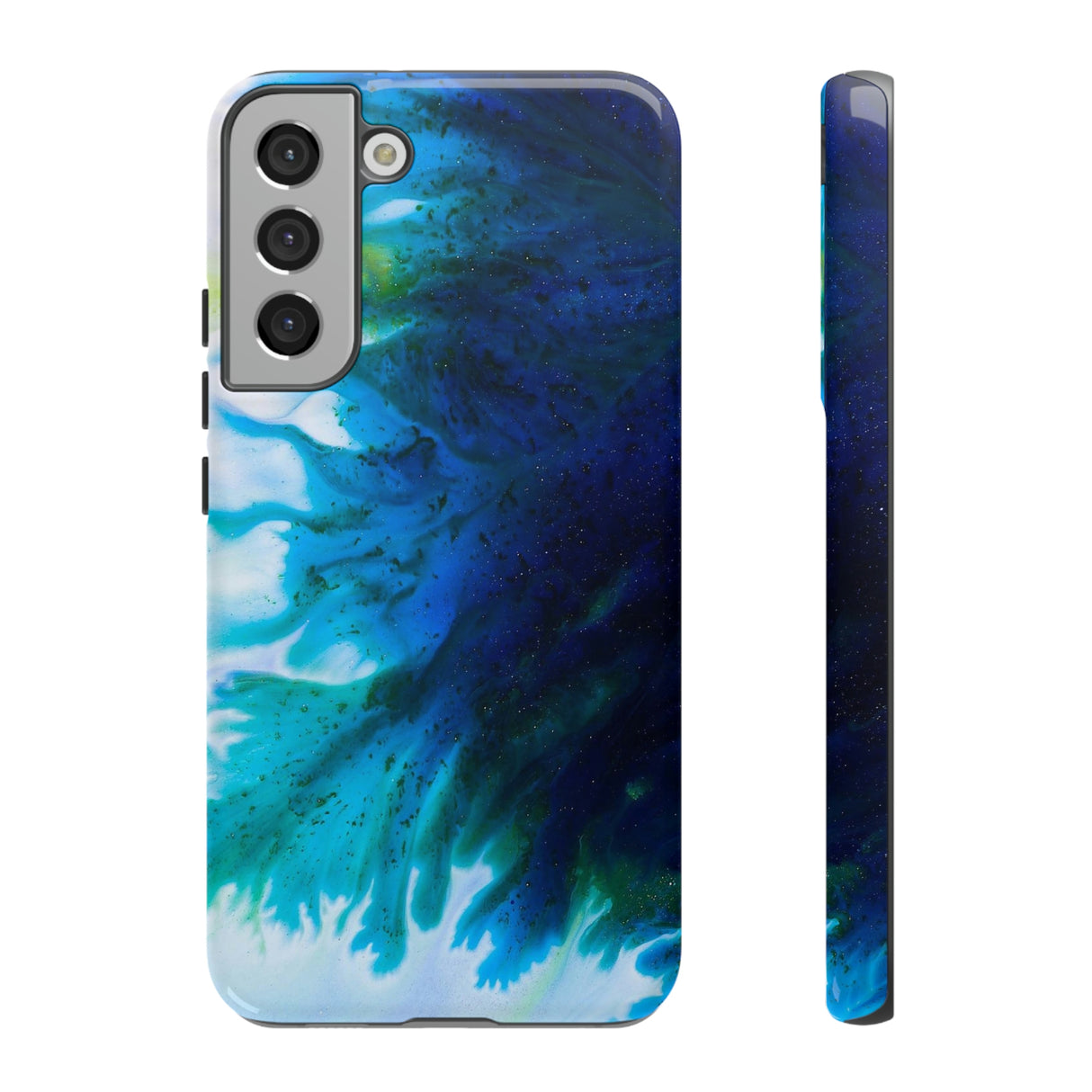 Blue Liquid Ink Art Android Case (Protective) Samsung Galaxy S22 Plus Glossy Phone Case