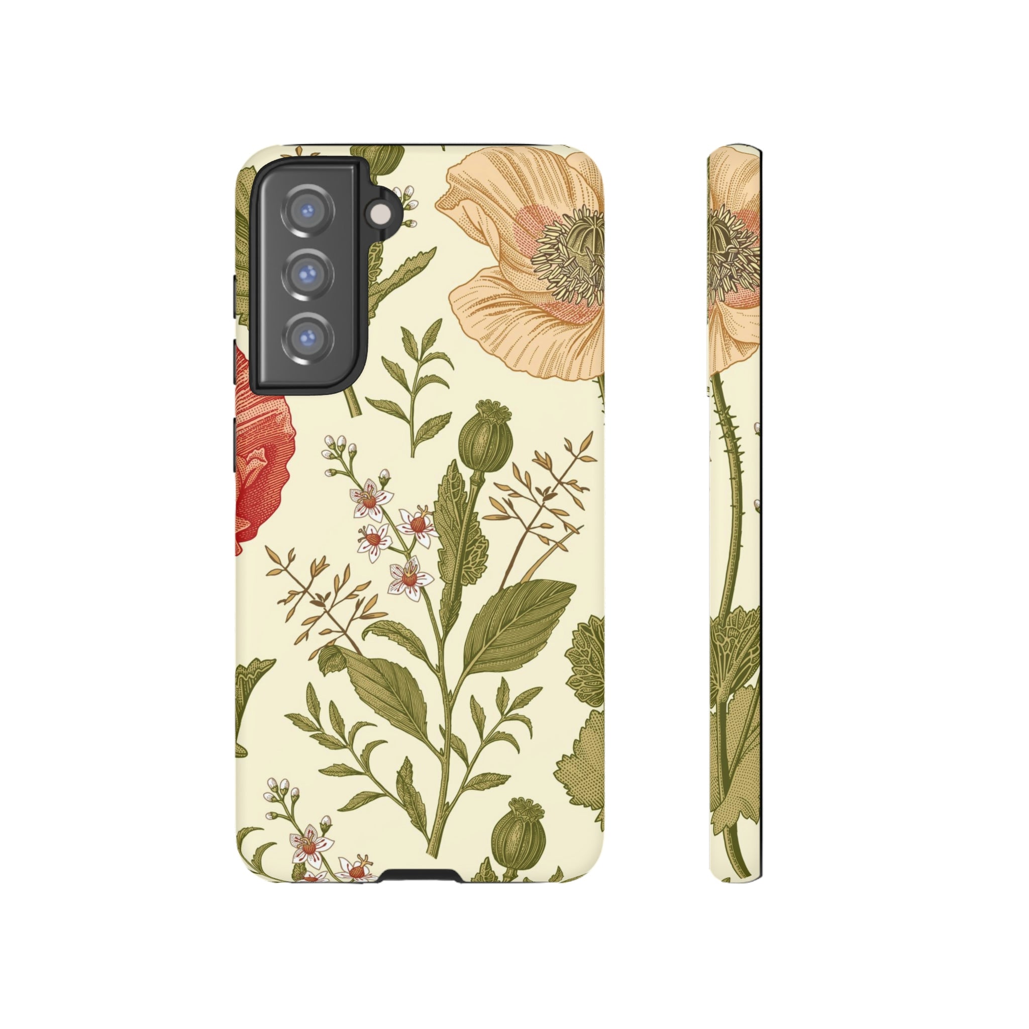 Poppy Red Vintage Flower Samsung Case (Protective) Samsung Galaxy S21 FE Matte Phone Case