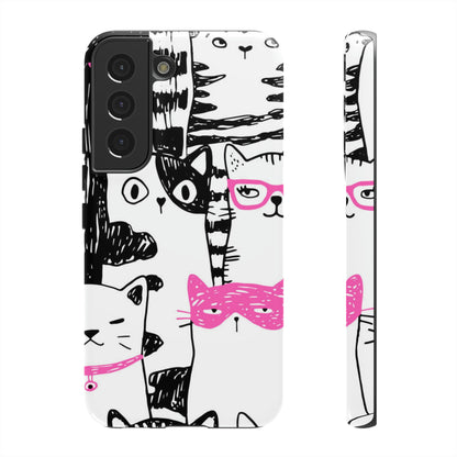 Black & Pink Cat Pattern Android Case (Protective) Samsung Galaxy S22 Glossy Phone Case