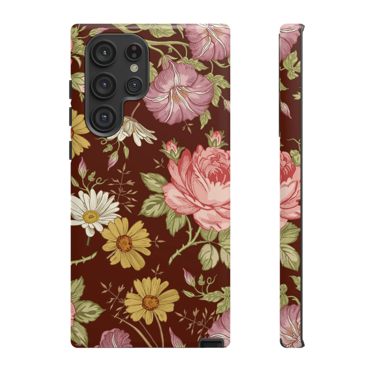 Dark red Vintage Flower Samsung Case (Protective) Samsung Galaxy S22 Ultra Glossy Phone Case