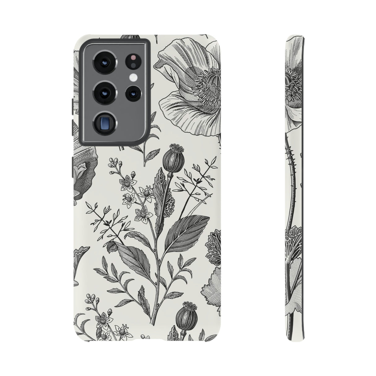 Poppy Gray Vintage Flower Samsung Case (Protective) Samsung Galaxy S21 Ultra Matte Phone Case