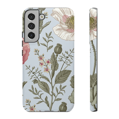 Poppy Blue Vintage Flower Samsung Case (Protective) Samsung Galaxy S22 Plus Matte Phone Case