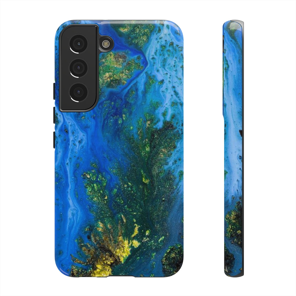 Blue Globe Ink Art Android Case (Protective) Samsung Galaxy S22 Glossy Phone Case