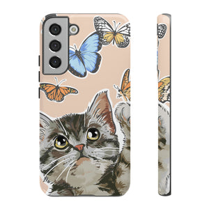 Cute Cat Butterflies Android Case (Protective) Samsung Galaxy S22 Plus Glossy Phone Case