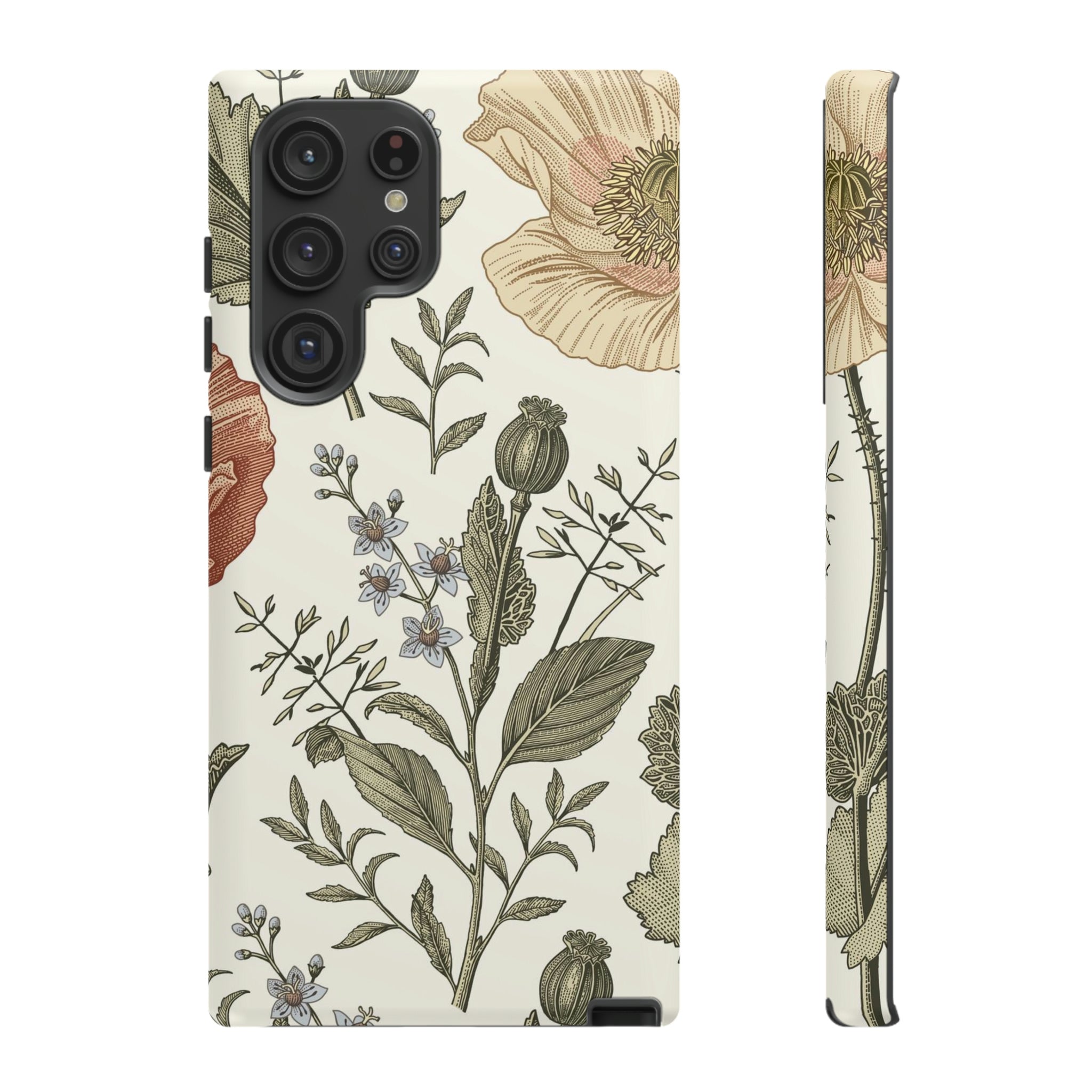 Poppy Brown Vintage Flower Samsung Case (Protective) Samsung Galaxy S22 Ultra Matte Phone Case