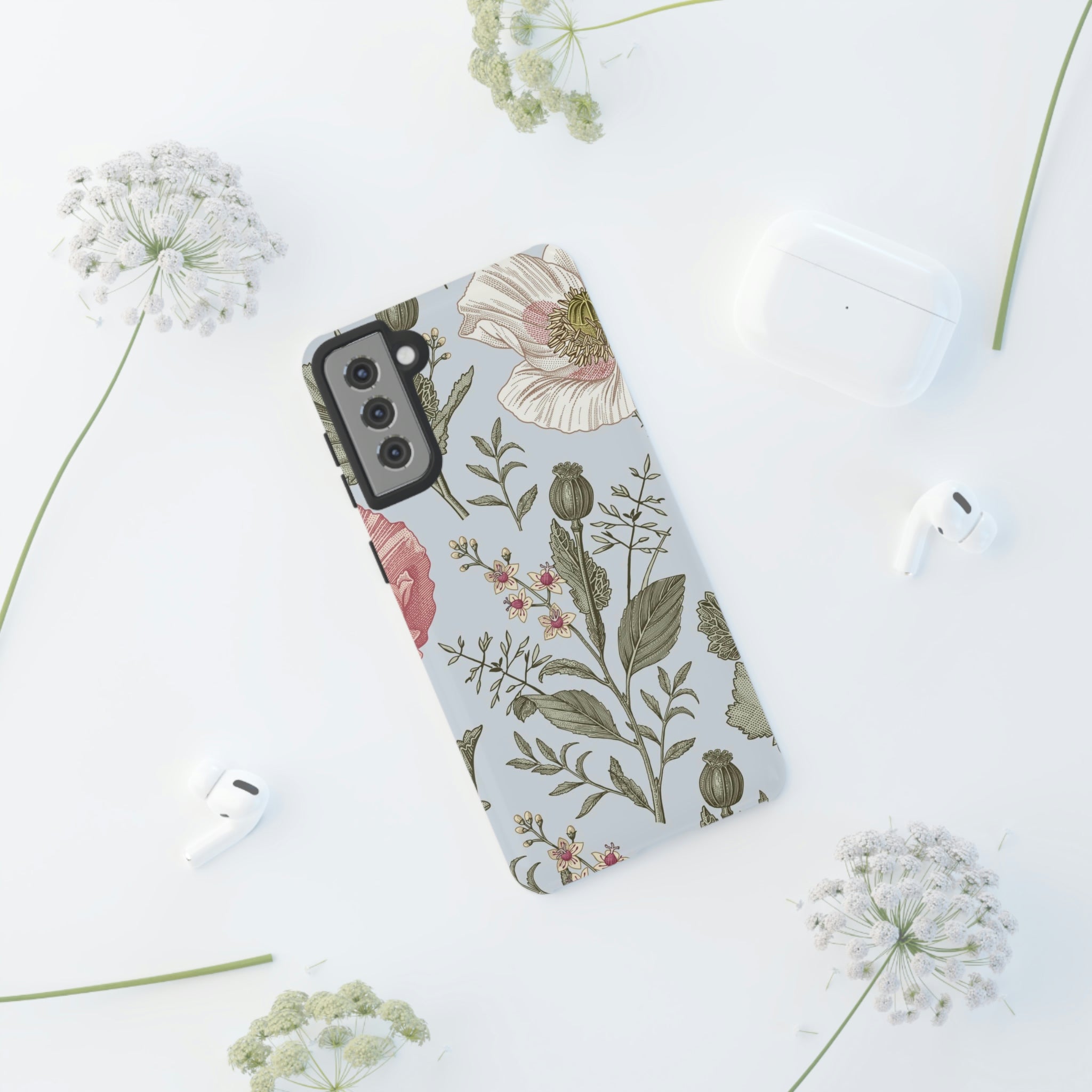 Poppy Blue Vintage Flower Samsung Case (Protective) Phone Case