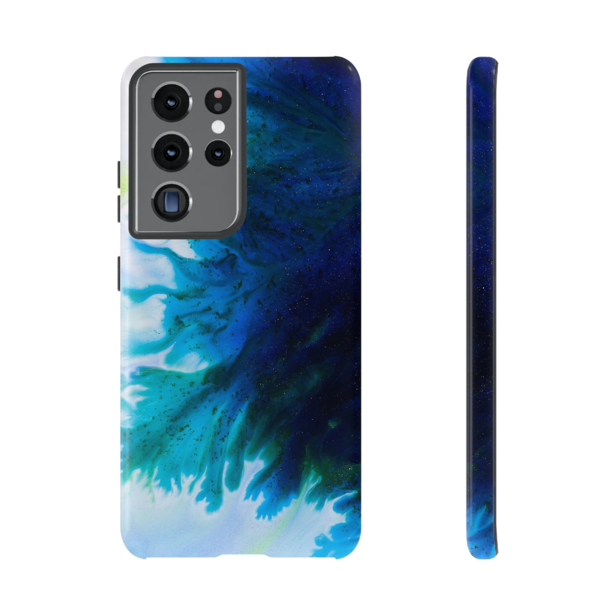 Blue Liquid Ink Art Android Case (Protective) Samsung Galaxy S21 Ultra Glossy Phone Case