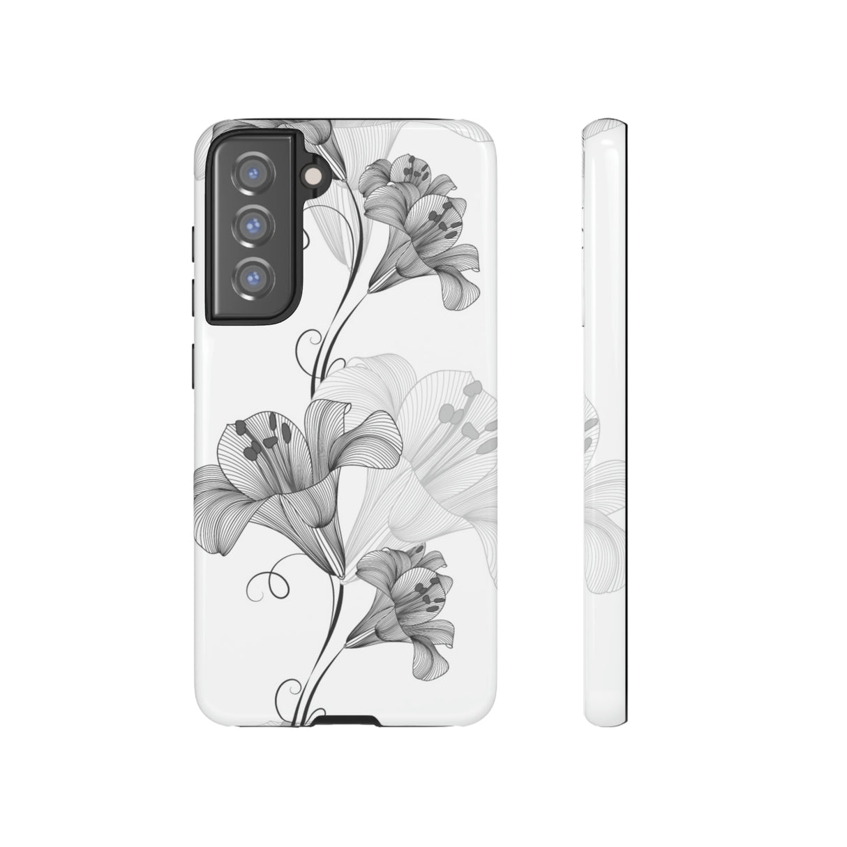 Lily Flower Monochrome Android Case (Protective) Samsung Galaxy S21 FE Glossy Phone Case