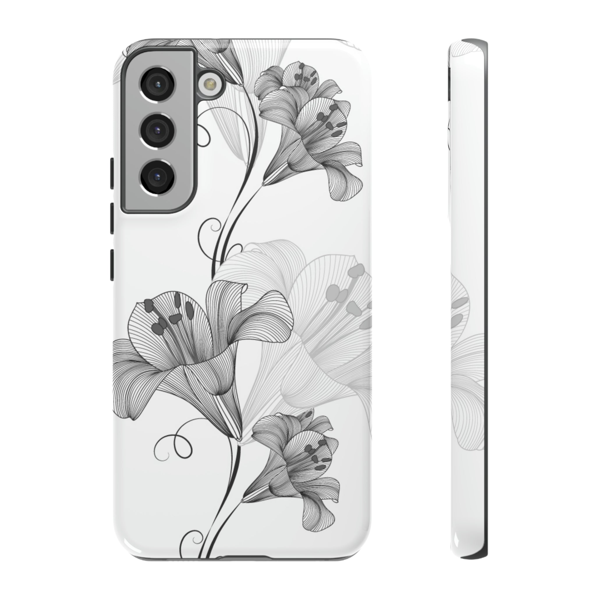 Lily Flower Monochrome Android Case (Protective) Samsung Galaxy S22 Plus Glossy Phone Case