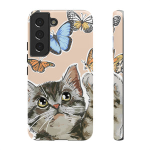 Cute Cat Butterflies Android Case (Protective) Samsung Galaxy S22 Glossy Phone Case