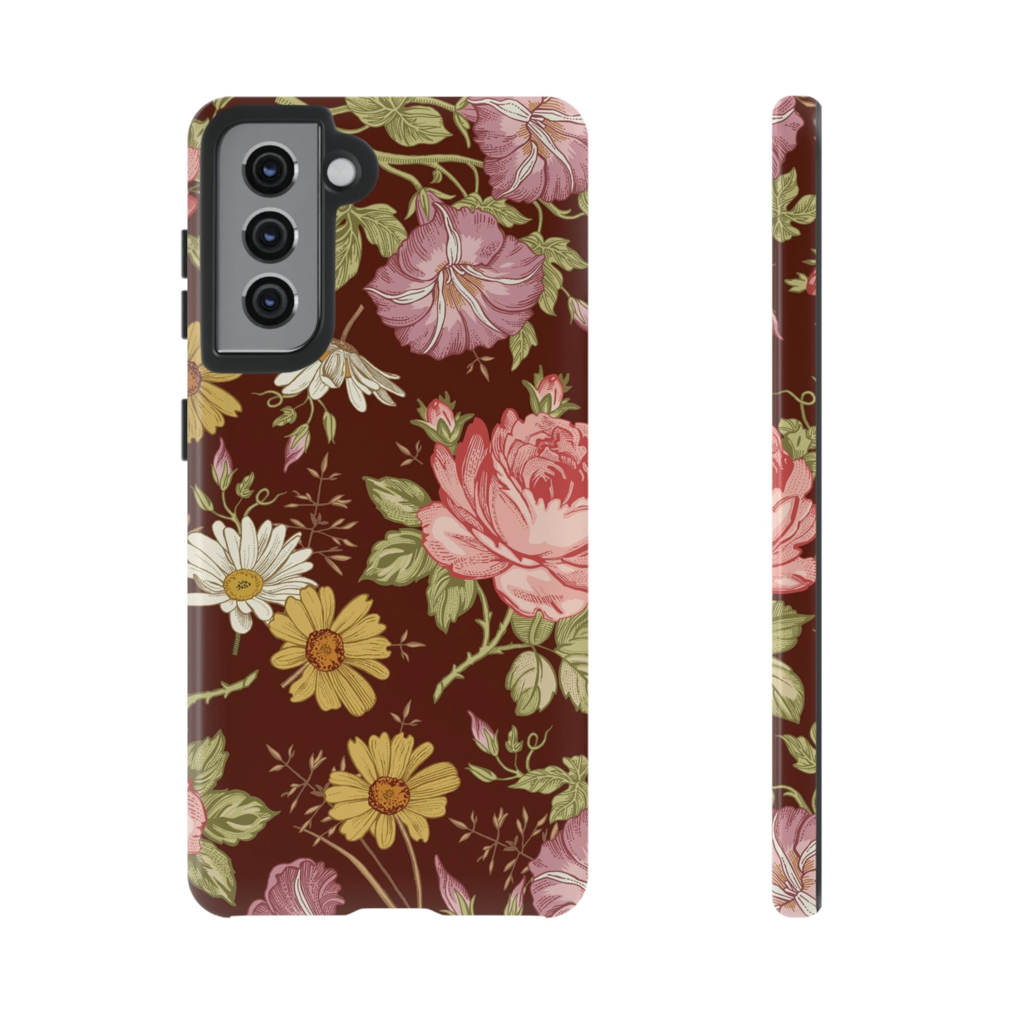 Dark red Vintage Flower Samsung Case (Protective) Samsung Galaxy S21 Glossy Phone Case