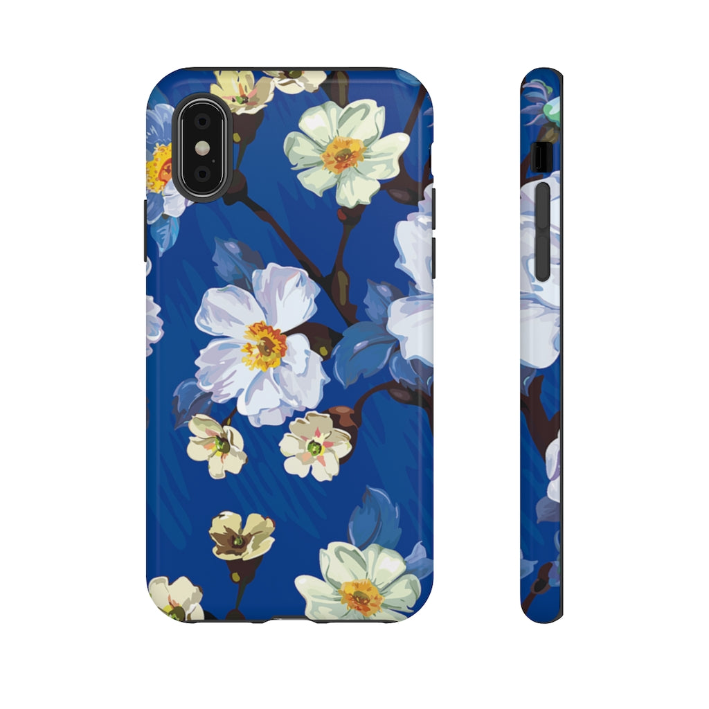 Elegant Flower on Blue iPhone Case (Protective) iPhone X Glossy Phone Case