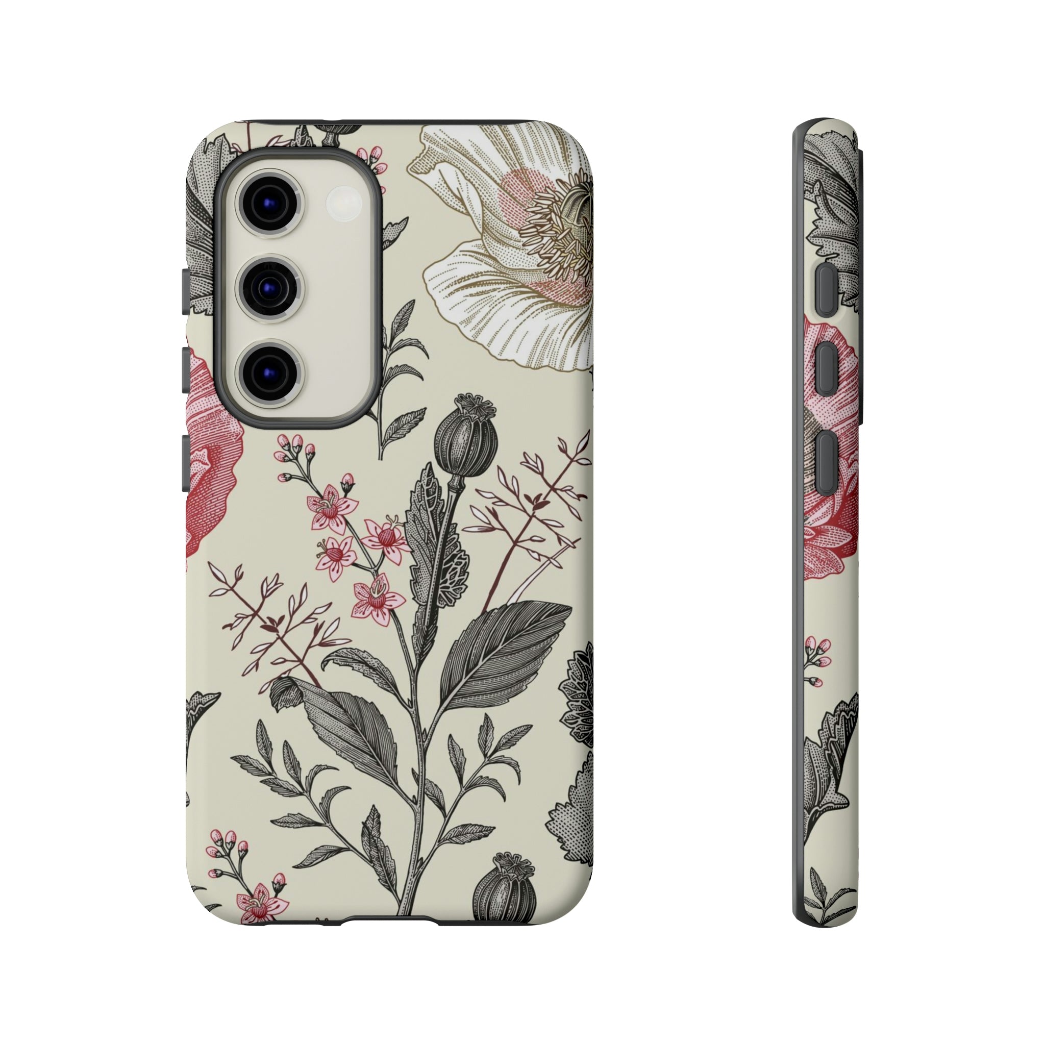 Poppy Pink Vintage Flower Samsung Case (Protective) Samsung Galaxy S23 Matte Phone Case