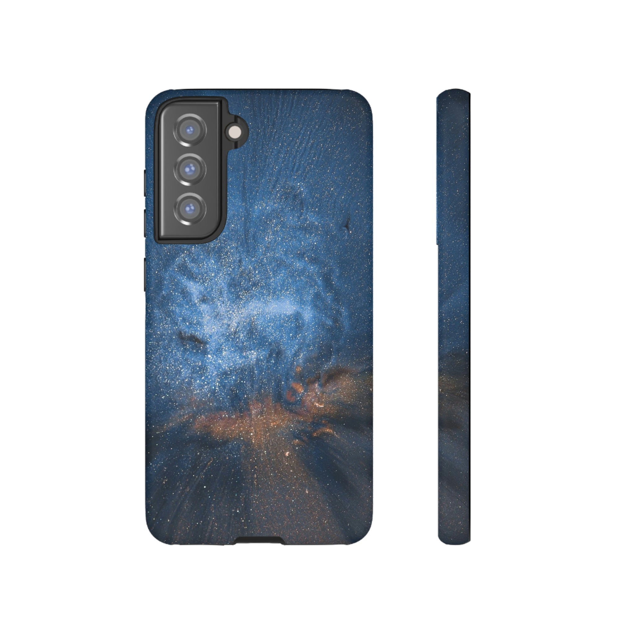 Blue Stardust Ink Art Android Case (Protective) Samsung Galaxy S21 FE Matte Phone Case