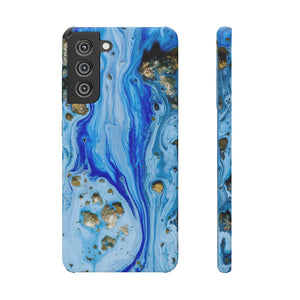 Blue Ice Ink Art Android Case (Slim) Samsung S21 FE Glossy Phone Case