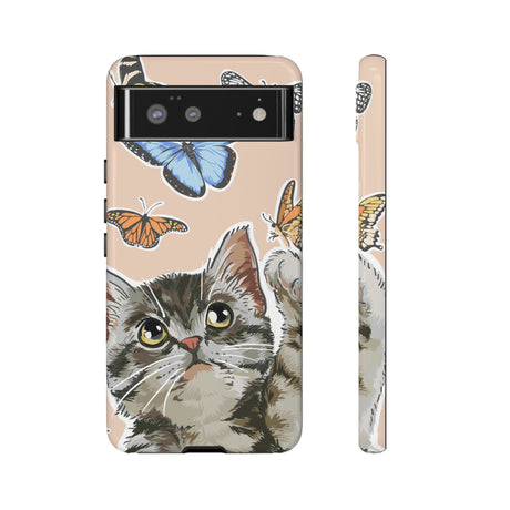 Cute Cat Butterflies Android Case (Protective) Google Pixel 6 Glossy Phone Case