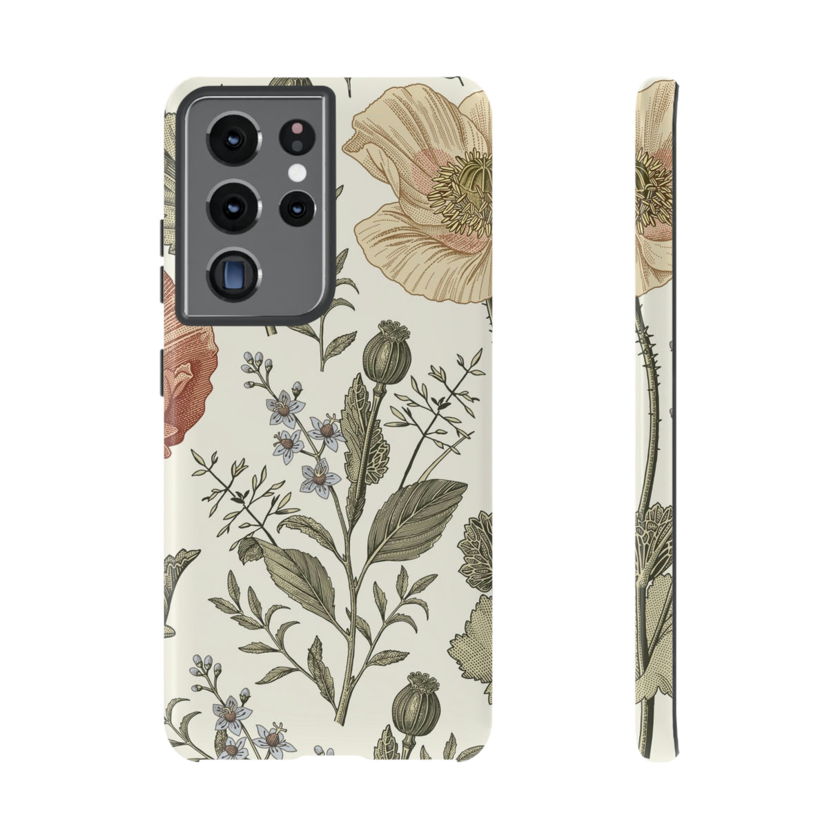 Poppy Brown Vintage Flower Samsung Case (Protective) Samsung Galaxy S21 Ultra Glossy Phone Case