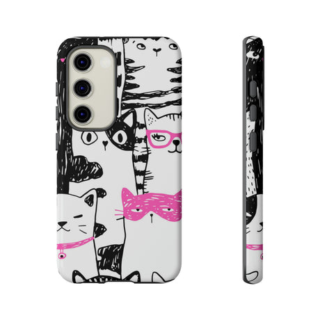 Black & Pink Cat Pattern Android Case (Protective) Samsung Galaxy S23 Glossy Phone Case